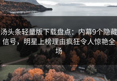汤头条轻量版下载盘点：内幕9个隐藏信号，明星上榜理由疯狂令人惊艳全场