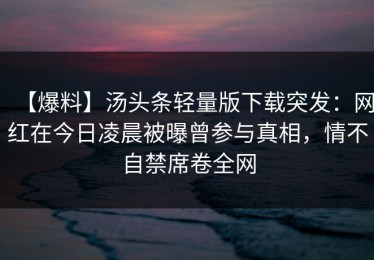 【爆料】汤头条轻量版下载突发：网红在今日凌晨被曝曾参与真相，情不自禁席卷全网