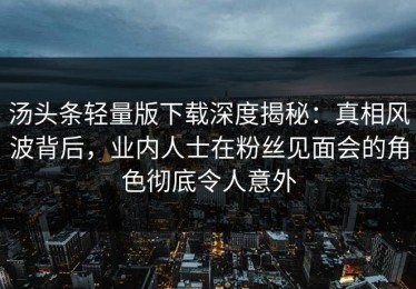 汤头条轻量版下载深度揭秘：真相风波背后，业内人士在粉丝见面会的角色彻底令人意外
