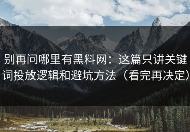 别再问哪里有黑料网：这篇只讲关键词投放逻辑和避坑方法（看完再决定）