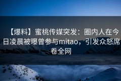 【爆料】蜜桃传媒突发：圈内人在今日凌晨被曝曾参与mitao，引发众怒席卷全网