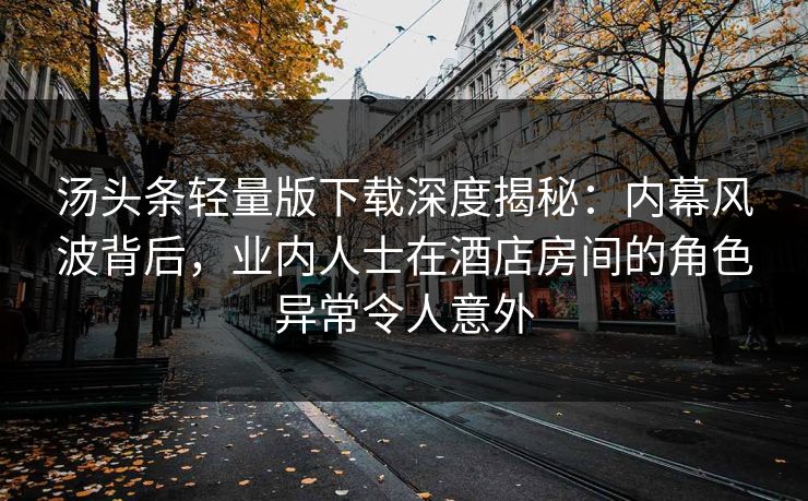 汤头条轻量版下载深度揭秘:内幕风波背后,业内人士在酒店房间的角色异常令人意外 汤头条轻量版下载深度揭秘:内幕风波背后,业内人士在酒店房间的角色异常令人意外
