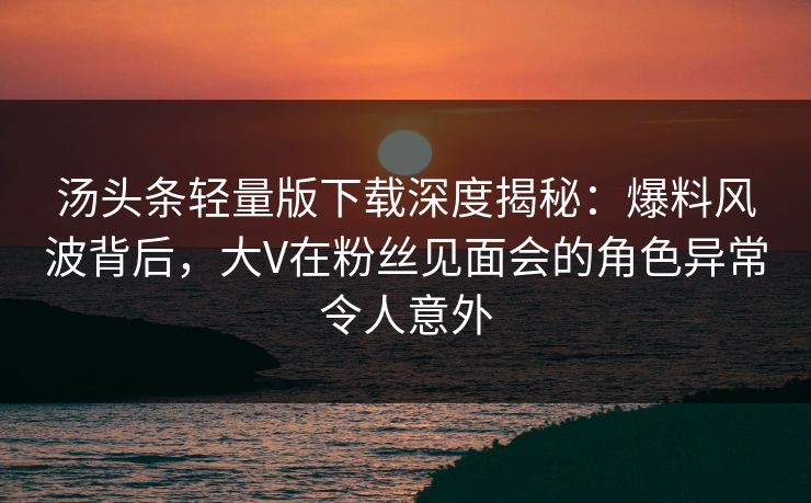 汤头条轻量版下载深度揭秘：爆料风波背后，大V在粉丝见面会的角色异常令人意外