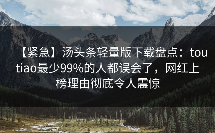 【紧急】汤头条轻量版下载盘点：toutiao最少99%的人都误会了，网红上榜理由彻底令人震惊